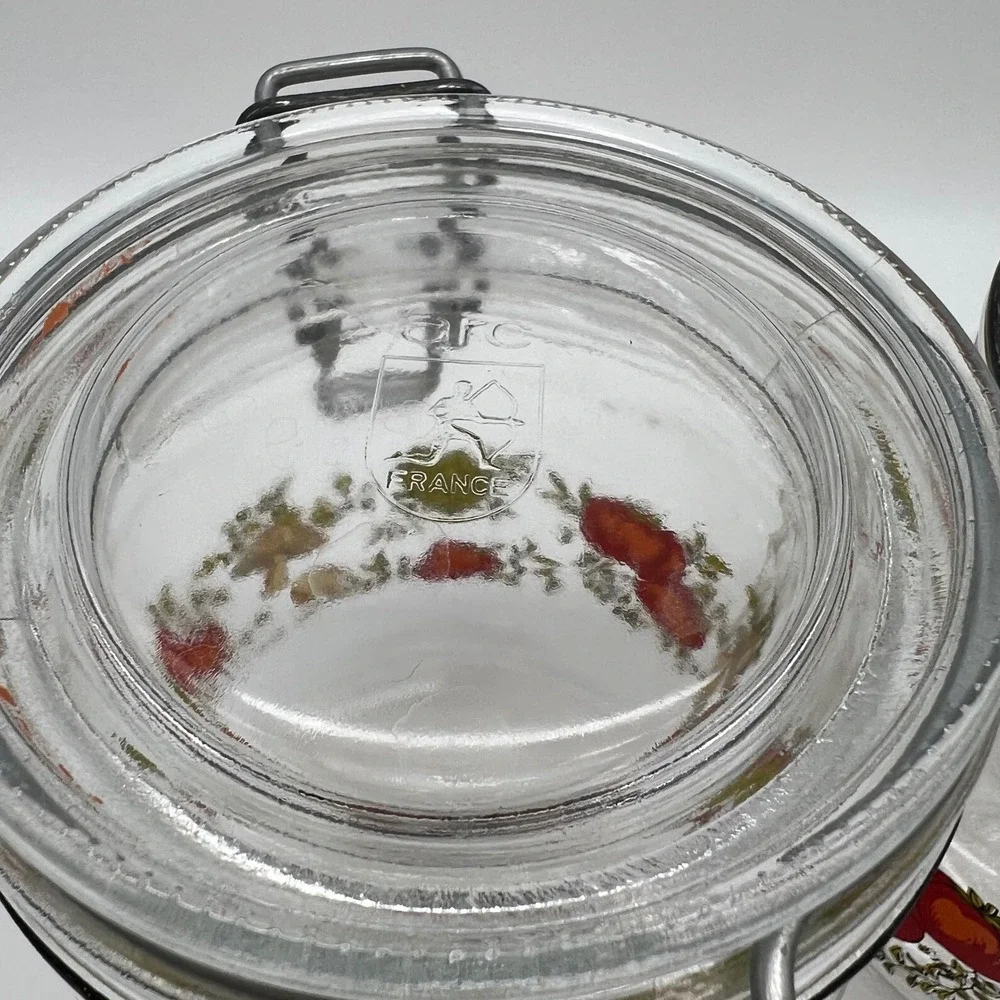 VTG Arc Franc Spice Of Life Vegetable Glass Canister Jars Set 5 Mushroom Toa